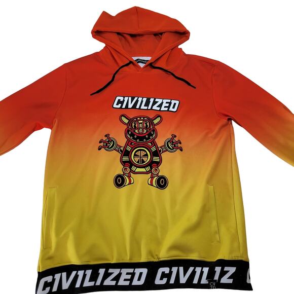 CIVILIZED Men's ROBOT PULLOVER HOODIE ORANGE YELLOW SIZE 2X Streetwear Skater - Picture 2 of 9